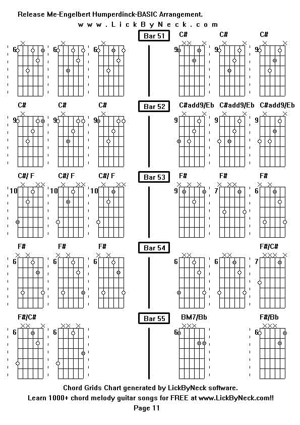 Chord Grids Chart of chord melody fingerstyle guitar song-Release Me-Engelbert Humperdinck-BASIC Arrangement,generated by LickByNeck software.